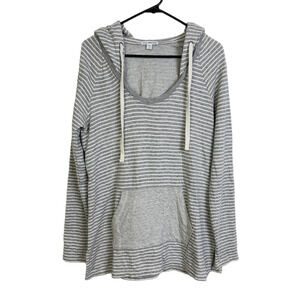James Perse Standard Pullover Hoodie Size 4 Womens Grey Stripe Sweatshirt Cotton